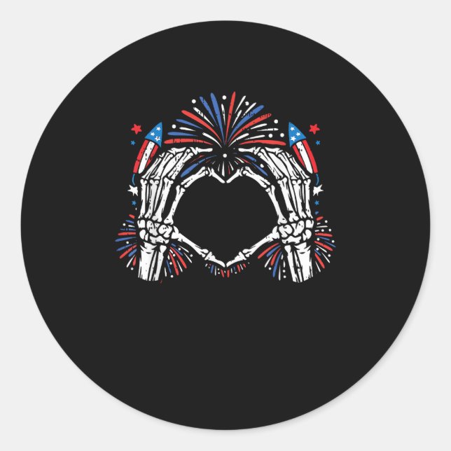Skeleton Hand Heart USA Patriotic American Runder Aufkleber (Vorderseite)