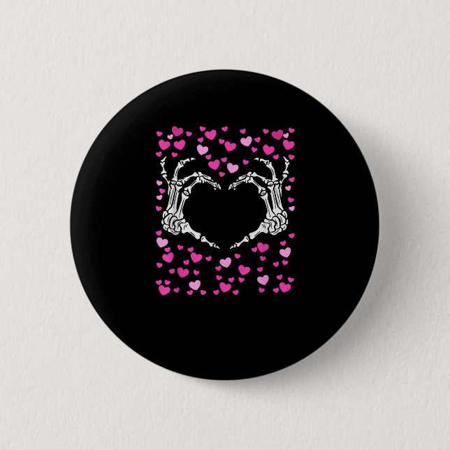 Skeleton Hand Heart Valentinstag Funny Viral Button (Vorderseite)