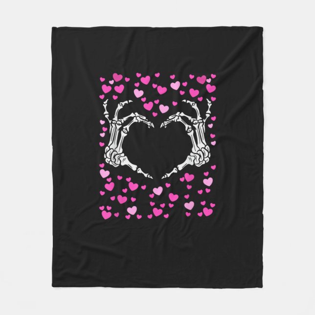 Skeleton Hand Heart Valentinstag Funny Viral Fleecedecke (Vorderseite)