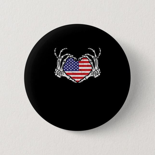 Skeleton Hand Herz 4. der amerikanischen Flag Patr Button (Vorderseite)