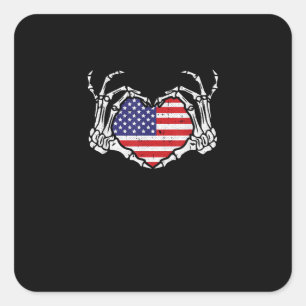 Skeleton Hand Herz 4. der amerikanischen Flag Patr Quadratischer Aufkleber