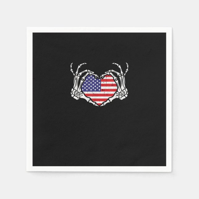 Skeleton Hand Herz 4. der amerikanischen Flag Patr Serviette (Vorderseite)