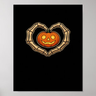 Skeleton Hand Herz mit Kürbiskürbis Niedliche Spoo Poster