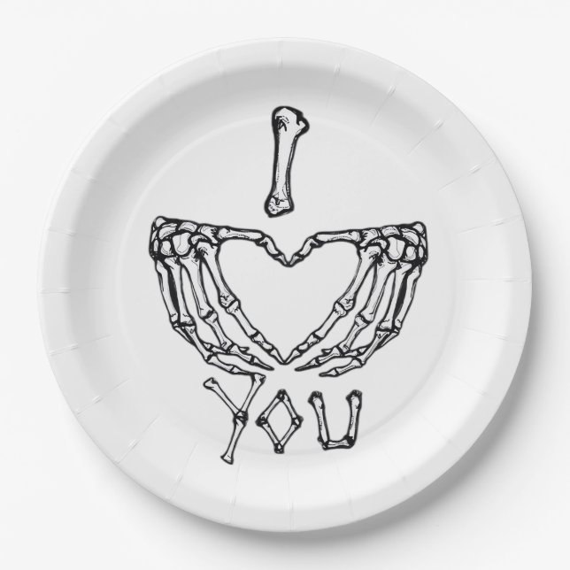 Skeleton Hand Herzmachen Pappteller (Vorderseite)