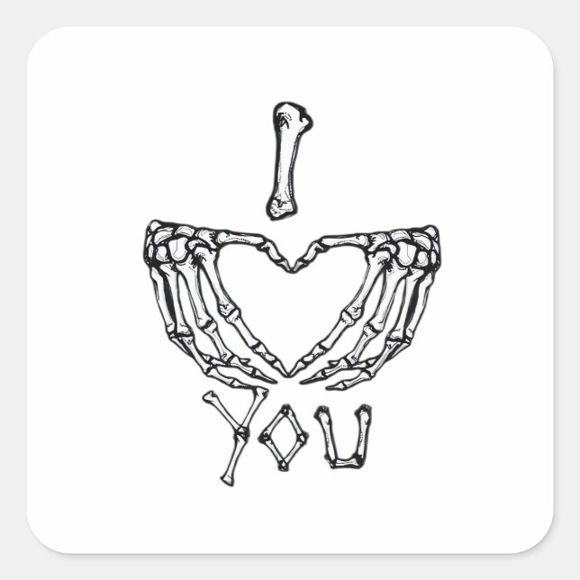 Skeleton Hand Herzmachen Quadratischer Aufkleber (Vorderseite)