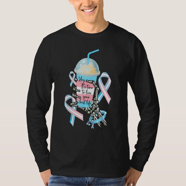 Skeleton Hand Holding Milkshake Transgender Awaren T-Shirt (Vorderseite)