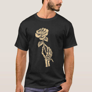 Skeleton Hand Holding Rose Ästhetisch Rote Blume T-Shirt