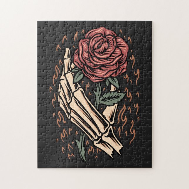 Skeleton Hand Holding Rose Blume Gothic Floral Puzzle (Vertikal)
