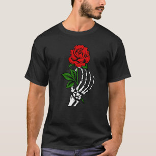 Skeleton Hand Holding Rote Rose Tattoo T-Shirt