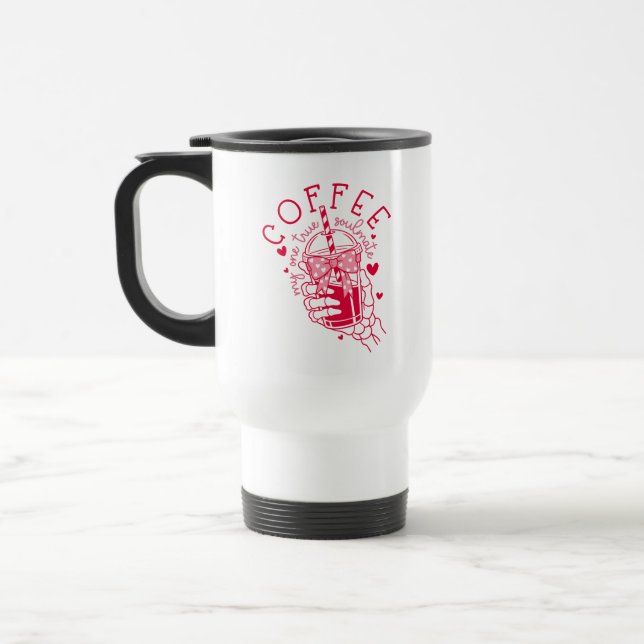 Skeleton-Hand-Kaffeebecher rote Herzen Gothic Reisebecher (Links)