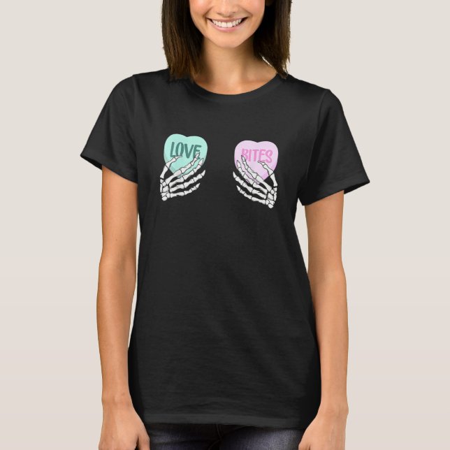 Skeleton Hand Love Bites Heart Happy Valentines Da T-Shirt (Vorderseite)