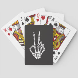 Skeleton Hand macht ein Friedenszeichen auf einem Spielkarten
