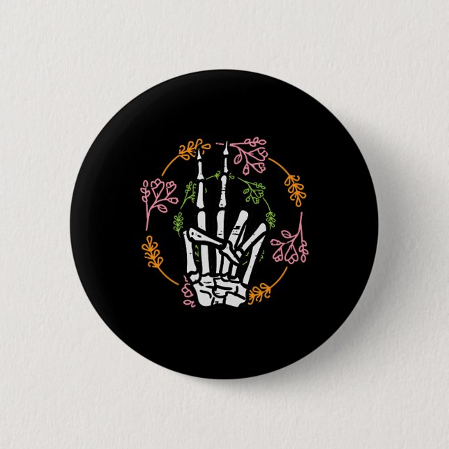 Skeleton Hand Peace Pocket Halloween Kostüme Männe Button (Vorderseite)