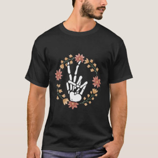 Skeleton Hand Peace Sign Bones Blume T-Shirt
