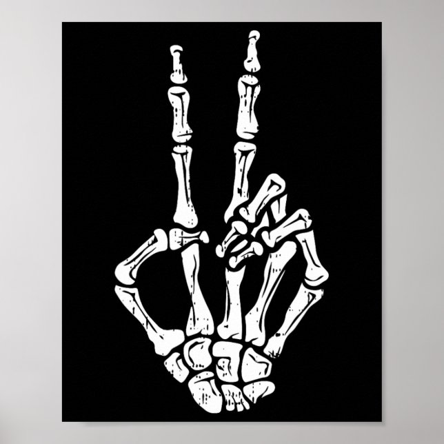 Skeleton Hand Peace Sign Halloween Kostümknochen Poster (Vorne)