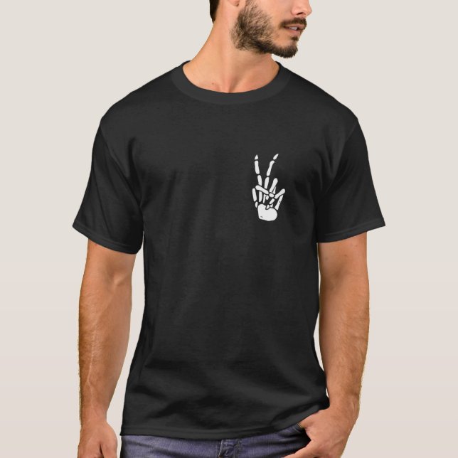 Skeleton Hand Peace Sign Pocket Skeletton Knochen  T-Shirt (Vorderseite)