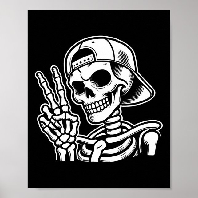 Skeleton Hand Peace Sign Retro Halloween Skelett Poster (Vorne)