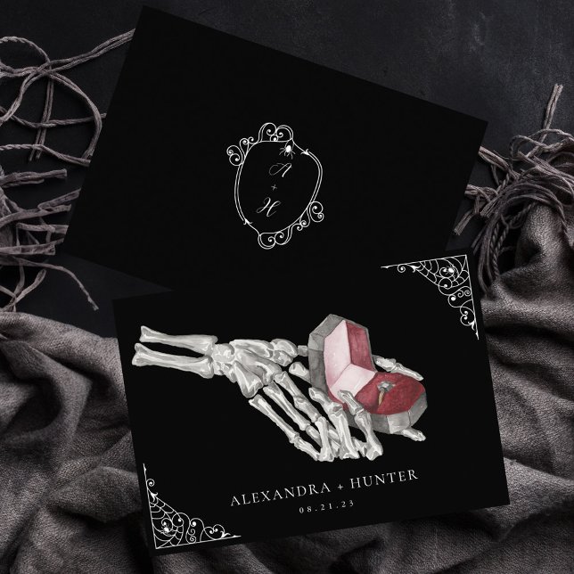 Skeleton Hand Ring Gothic Hochzeit Speichern Sie d Einladung (Skeleton Hand Ring Gothic Wedding Save the Date Invitation)