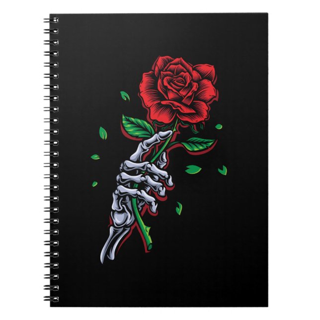 Skeleton Hand Rote Rose Blume Notizblock (Vorderseite)