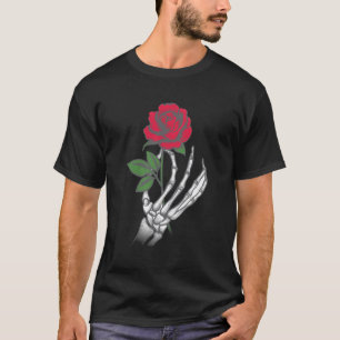 Skeleton Hand Rote Rose Blume T-Shirt