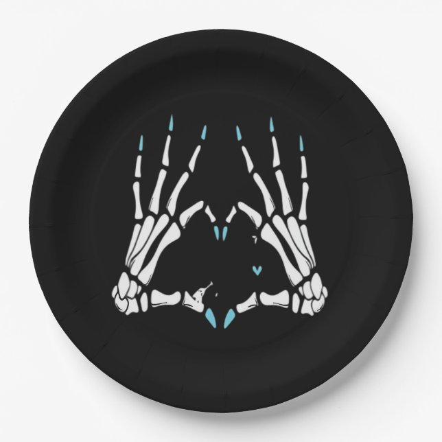 Skeleton Handklassisches Halloween Pappteller (Vorderseite)