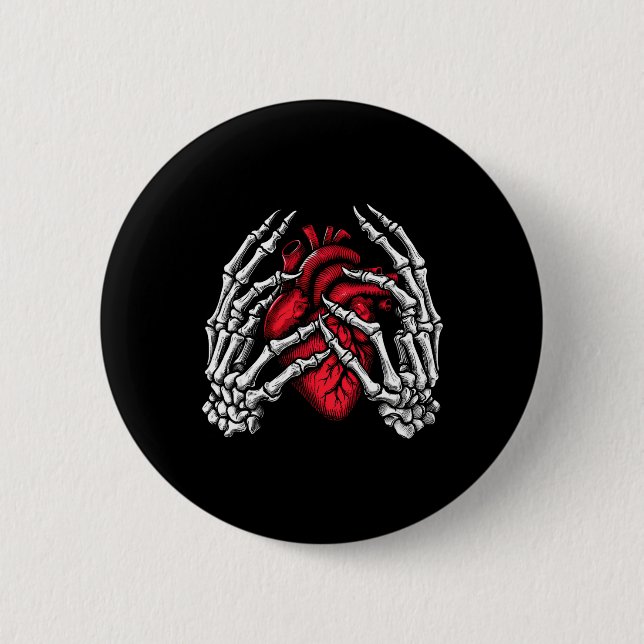 Skeleton Hands halten Herz Halloween Kostüm Wom Button (Vorderseite)