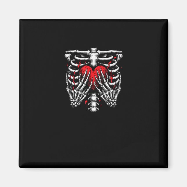 Skeleton Hands halten Herz Halloween Kostümspass Magnet (Vorne)