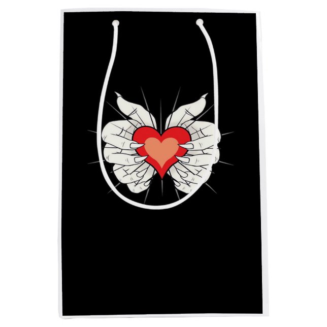 Skeleton Hands Heart Classic Mittlere Geschenktüte (Vorderseite)