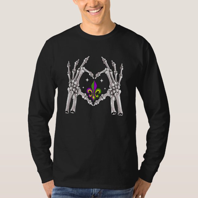 Skeleton Hands Heart Love Funny Mardi Gras Fleur D T-Shirt (Vorderseite)