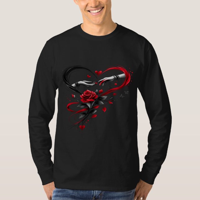Skeleton Hands Heart Rose T-Shirt (Vorderseite)