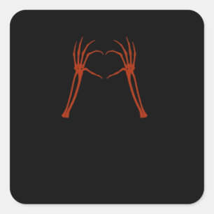 Skeleton Hands Heart Sign Costume Funny Halloween Quadratischer Aufkleber