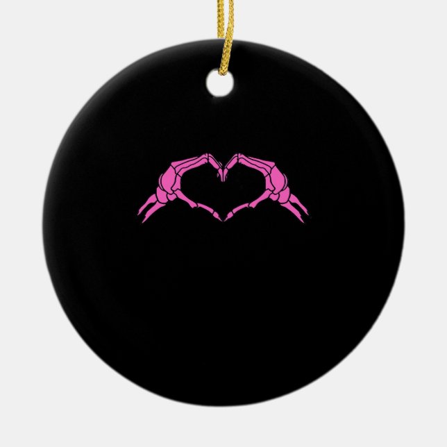 Skeleton Hands Heart Sign Retro Halloween Keramik Ornament (Vorne)