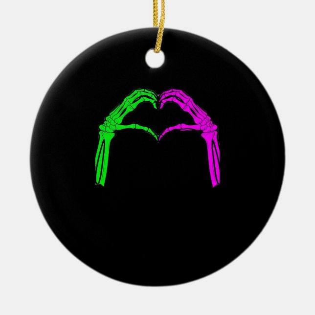 Skeleton Hands Heart Sign Retro Halloween Kostüm Keramik Ornament (Vorne)
