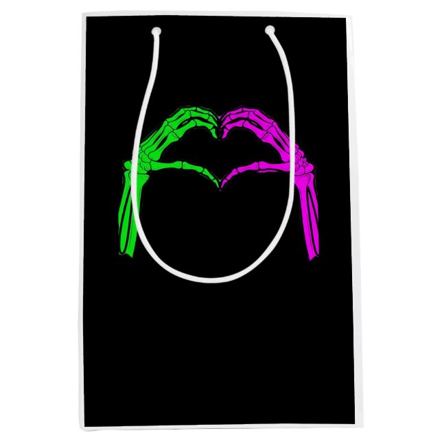 Skeleton Hands Heart Sign Retro Halloween Kostüm Mittlere Geschenktüte (Vorderseite)