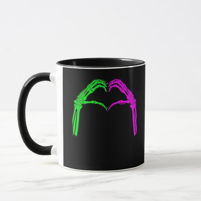 Skeleton Hands Heart Sign Retro Halloween Kostüm Tasse (Links)