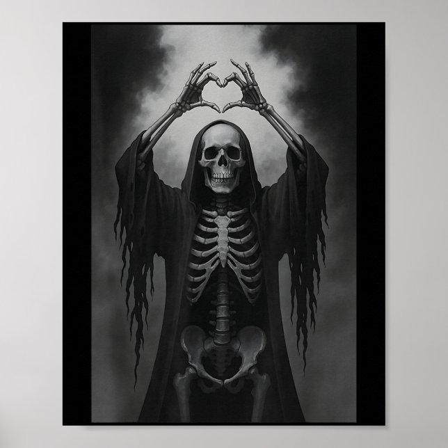 Skeleton Hands Heart Sign Y Face Funny Halloween C Poster (Vorne)
