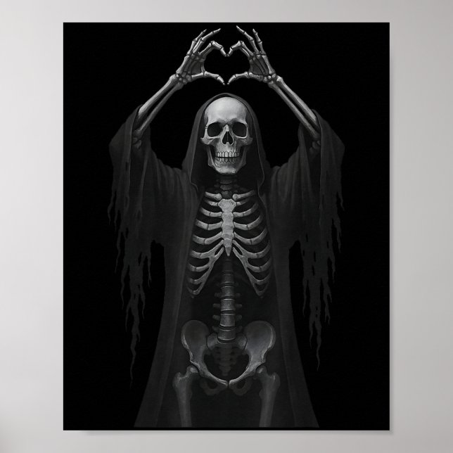 Skeleton Hands Heart Sign Y Face Funny Halloween C Poster (Vorne)