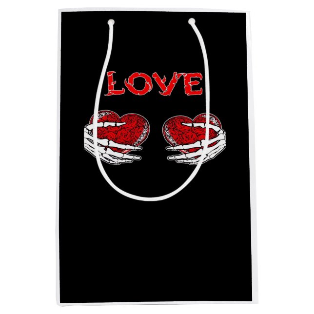 Skeleton Hands Herz Funny Design Mittlere Geschenktüte (Vorderseite)