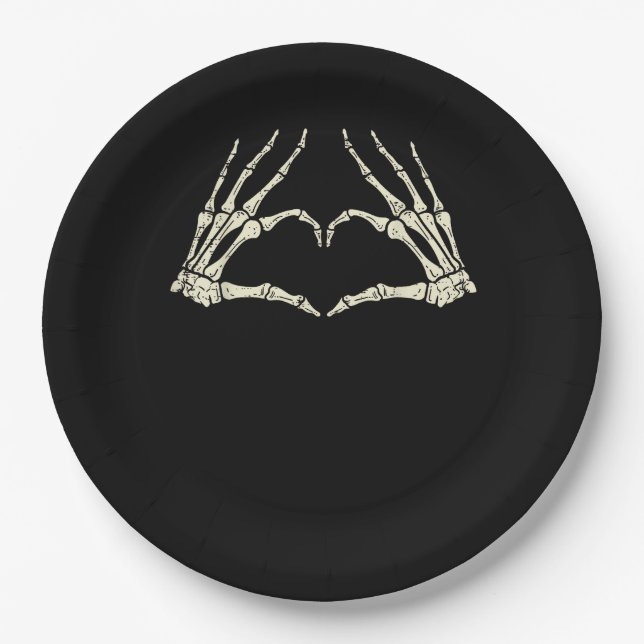 Skeleton Hands Herz Funny Halloween Männer Frauen  Pappteller (Vorderseite)
