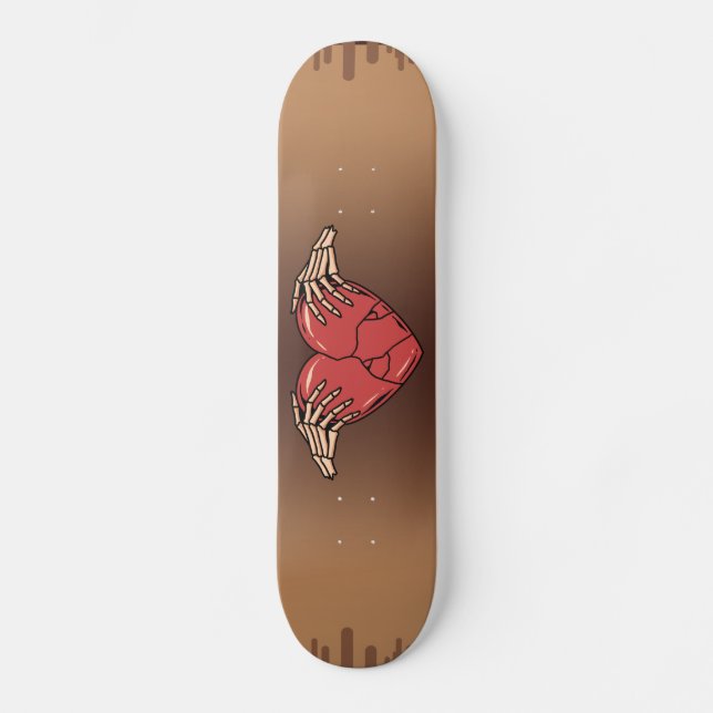 Skeleton Hands Holding Broken Heart Gothic Love Skateboard (Vorderseite)