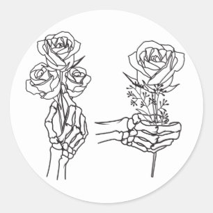 Skeleton Hands Holding-Rose Runder Aufkleber