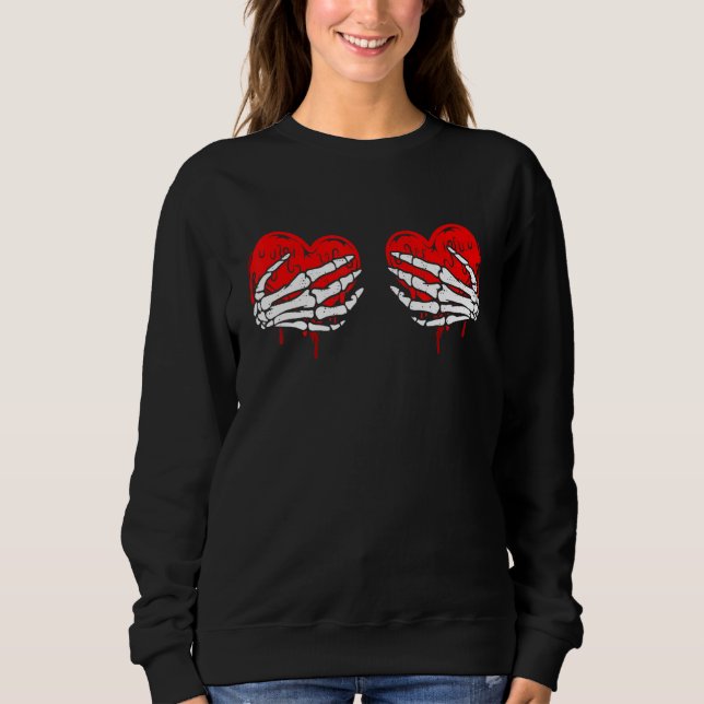 Skeleton Hands On Chest Funny Valentines Day Women Sweatshirt (Vorderseite)