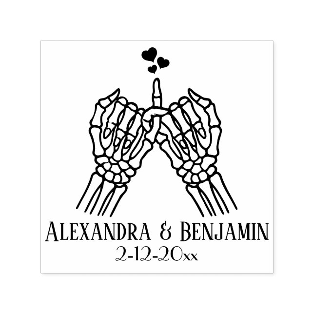Skeleton Hands Pinky Swear, Hearts Couple Wedding Permastempel (Design)