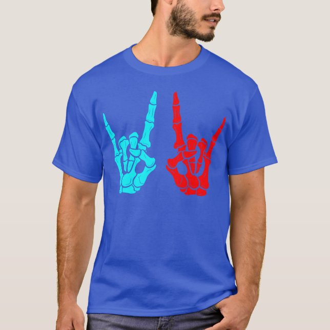 Skeleton Hands Rock Sign Music Lovers Halloween gi T-Shirt (Vorderseite)