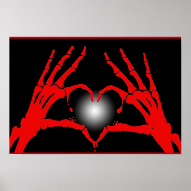 Skeleton Hands Rotes Herz Poster (Vorne)