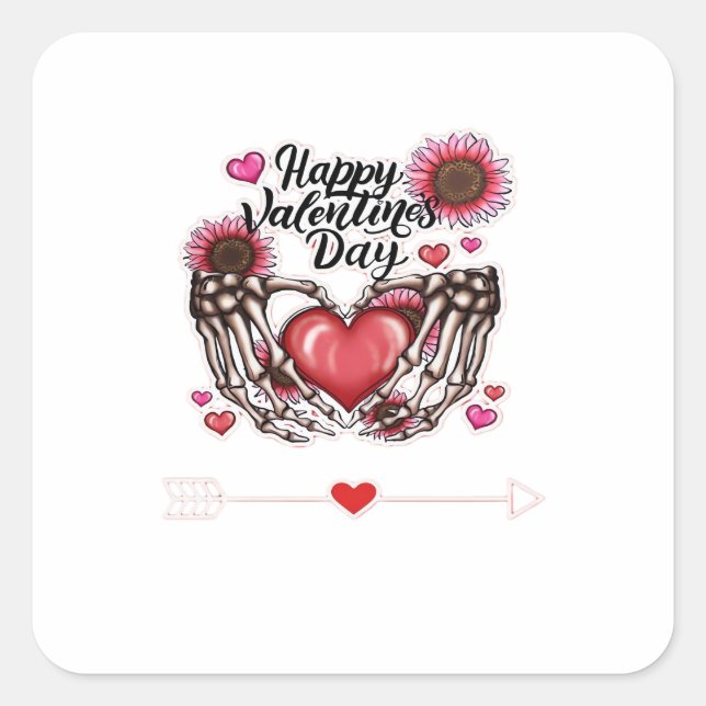 Skeleton Hands Valentinstag Classic Quadratischer Aufkleber (Vorderseite)