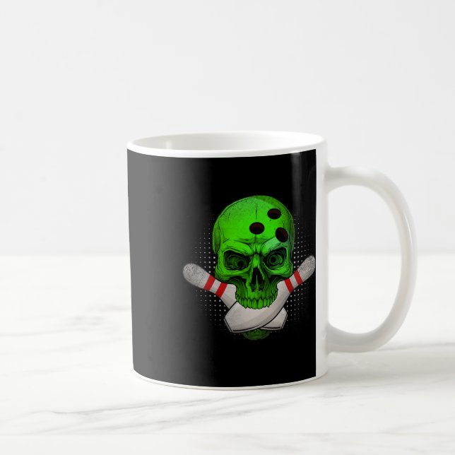 Skeleton Head Skull Bowling Ball und Buttone Happy Kaffeetasse (Rechts)