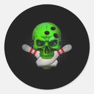 Skeleton Head Skull Bowling Ball und Buttone Happy Runder Aufkleber