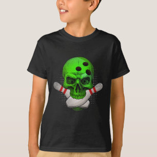 Skeleton Head Skull Bowling Ball und Buttone Happy T-Shirt