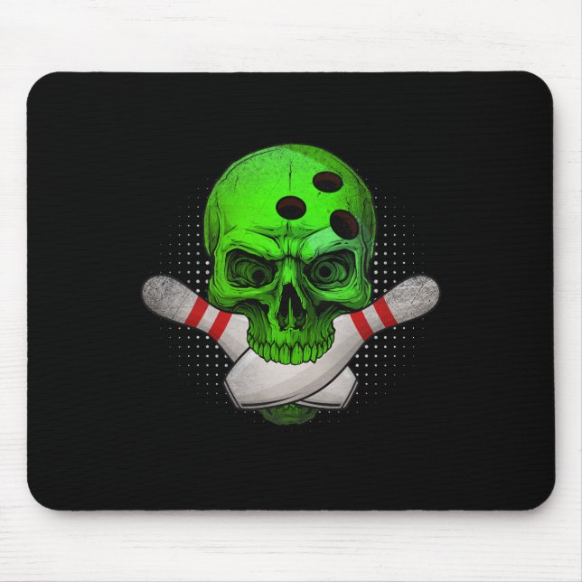 Skeleton Head Skull Bowling Ll und Buttone Happy H Mousepad (Vorne)